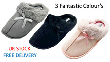 Ladies Womens Slippers Slip On Mule Sliders Warm Faux Fur Open Back Fluffy NEW