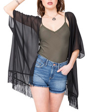 Black Kimono with Tassel Trim-