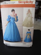 Simplicity 1728 Cinderella Victorian Costume Dress Pattern - Size 4/6/8/10/12
