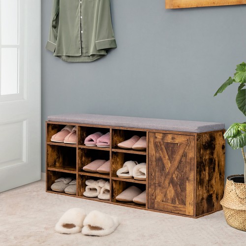 Rustic brown shoe bench - brown,