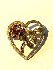 vintage brooch signed KREMENTZ Heart with Rose Flower lovely