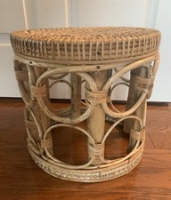 Vintage MCM Wicker Rattan Vanity Foot Stool Round Seat Plant Stand Made Africa