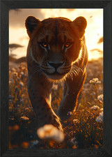 Lioness Walking Through Field