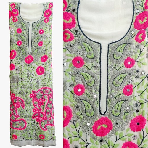 White georgette hand embr - w,