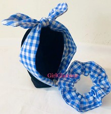 Royal Blue Hairband Alice Headband Hair Tie Band Bow School Gingham Dress Check