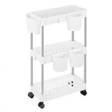 Slim Storage Trolley Cart 3 Tier White Slide Out Rolling Wheeled Organiser