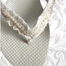 Beautiful White Lace And Pearl Hand Decorated Bridal Style Flip Flops.
