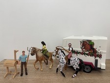 Schleich bundle: 2 horses, 2 riders, 1 farmer, 1 trailer & accessories