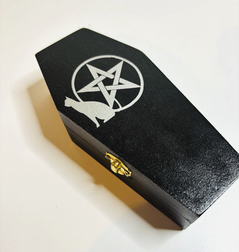 Black wooden coffin box silver - black,