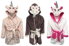 Girls Unicorn Dressing Gown Hooded Fleece Tie Belt Fluffy Nightwear Age 7-13