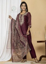 colour wine Fabric muslin silk 2 Available In Size Chest 46/18. Light Embroidery