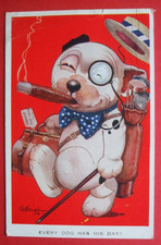 20s G E STUDDY Comic BONZO BOATER HAT CIGAR GOLF CLUBS EVERY DOG HAS HIS DAY