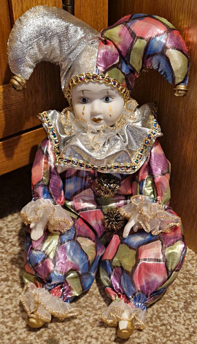 Porcelain jester clown doll - porcelain,