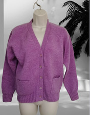 Shetland Wool Cardigan Lilac Heather by Stark of Scotland 34" Vintage Pockets