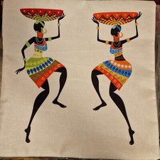 African dancing ladies multi coloured Cushion Cover 40cm by 40cm Polyester (2)