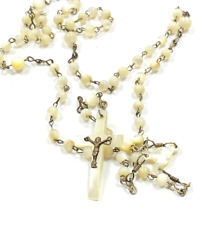 vintage Mother of Pearl beads rosary handmade Jerusalem cross #2