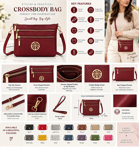 Women double zip crossbody - zip,