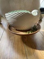 Sylvac Mid Century Shell Vase White Green 616 Vintage 25cm x 14cm x 10cm