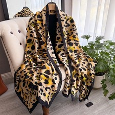 Elegant Large Soft Scarf – Yellow & Black Leopard Print with Black Border 180x90