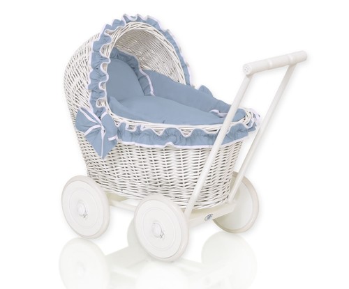 White wicker doll stroller