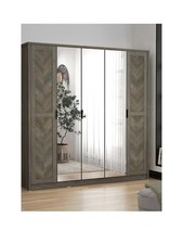 Chevry 5 Door Mirrored Wardrobe Grey Oak Modern Storage Bedroom Furniture