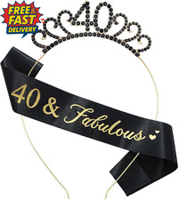 40Th Birthday Sash and Crown Crystal Tiara for Women 40Th Birthday Hats 40Th Bir