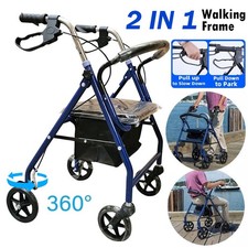 Foldable Lightweight Rollator Mobility Walker 4 Wheeled Walking Aid with Seat
