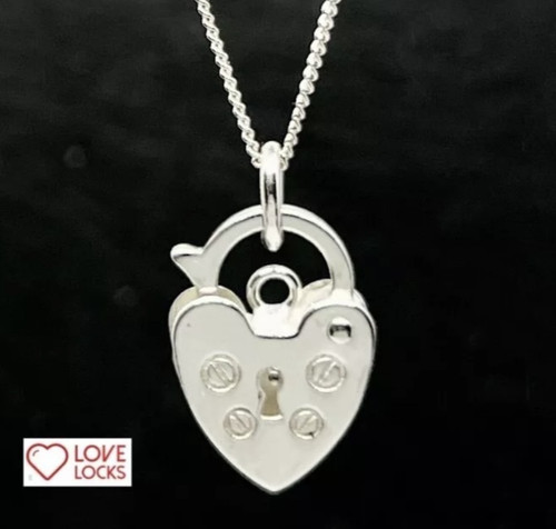 Silver padlock heart - padlock, necklace