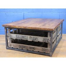 Large Vintage Industrial Rustic Four Drawer Coffee Table, Potato Chitting Trays