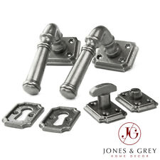 SOLID CAST IRON VINTAGE PERIOD STYLE LEVER DOOR HANDLES ON SQUARE ROSE PEWTER