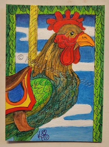 Aceo original carousel rooster - original,