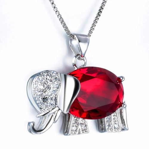 Red crystal elephant necklace - crystal,