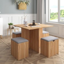 Mondeer 5 PCS Wooden Dining Table Set w/ 4 Storage Chairs Compact Space Saver