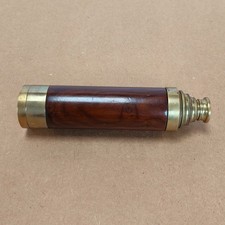 Vintage Brass & Wood 3-Draw Handheld Telescope – Nautical Style. 35mm Objective
