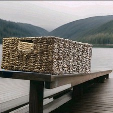 Natural Seagrass Storage Square Basket 4 Avaliable Inclusive Handles 24cm X 15cm
