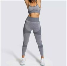 2PCS Women Seamless Yoga Set Gym Bra Top Leggings Workout Fitness Suit UK Size M