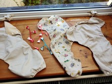 3 X Used Motherease Airflow Nappy Wraps L  + 4 Nappy Nippers (Well Used)