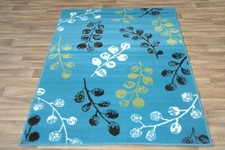 Teal Blue Flower Print Rug