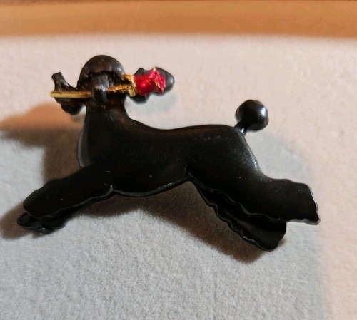 Vintage black poodle brooch - black,