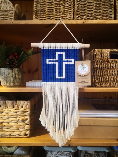 Christian cross wall art blue - christian,