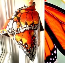 Hand Felted -ART Scarf /wool merino  and silk- butterfly-