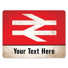 Personalised Train Station Metal Sign Custom Text Name Wall Plaque Model Railway