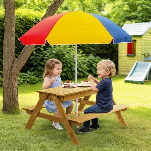 Kids picnic table with - with, parasol