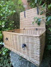 Vintage Lovely Old Large XL Tan Wicker Hamper Storage Chest Box Christmas Basket