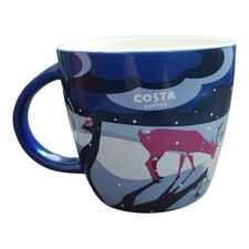 Christmas Costa Coffee Mug Winter Reindeers Ceramic 340ml Blue - Preloved VGC