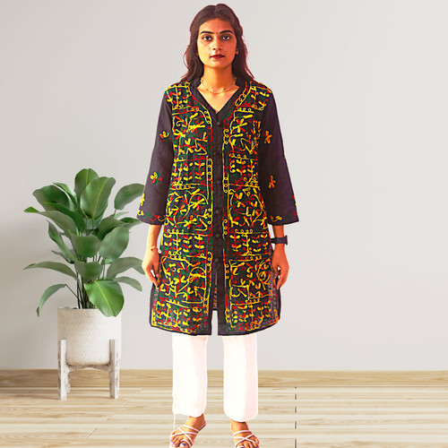 Cotton chikan kurti - chikan,