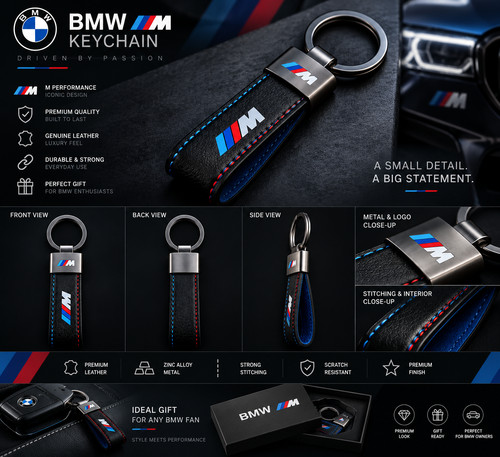 Bmw keyring leather - bmw, keychain