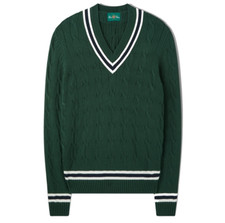 Alan Paine Mens 100% Cotton Cricket Jumper Cable Knit Sweater Green