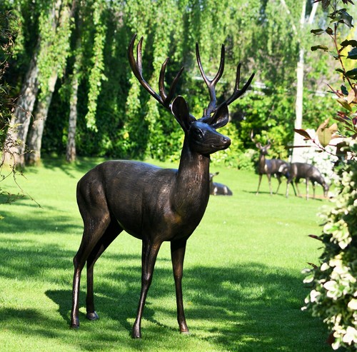 Standing stag statue cast - standing,