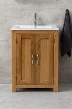 Slimline Bathroom Cabinet Vanity Unit | Solid Oak Furniture | Inset Sink Tap Set